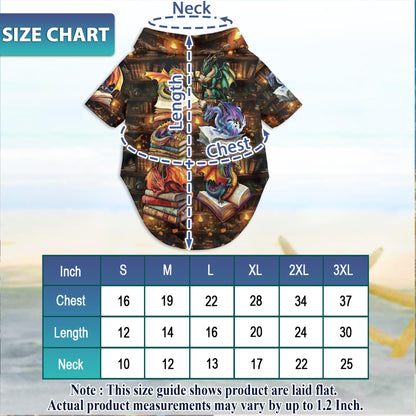 Netecom Matching Dragon Book Hawaiian Shirt for Dog and Owner, Aloha Summer Shirt, Dragon Reading Print Outfit for Pet and Human, Beach Vacation Casual Wear
