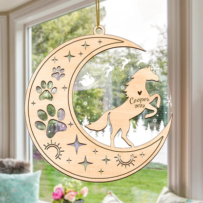 Netecom Horse Memorial Suncatcher, Personalized Horse Christmas Ornament with Date Name, Horse Death Sympathy Gifts Pet Loss Sun Catchers, Bereavement Gifts for Loss of Horse Grief Gift