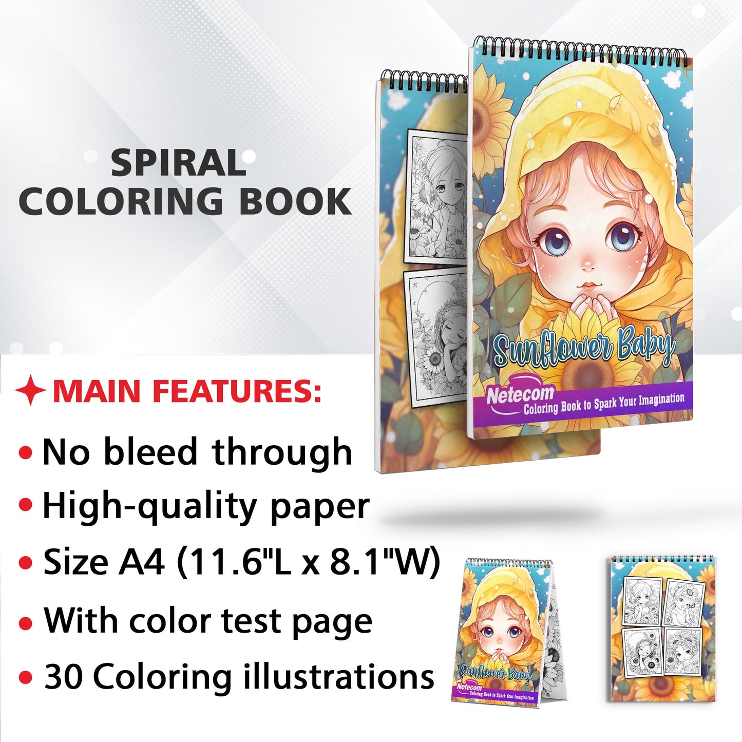 Sunflower Baby Spiral Bound Coloring Book, Unleash Your Creativity with 30 Adorable Coloring Pages, Bringing Together Babies and Sunflowers in Whimsical Artwork