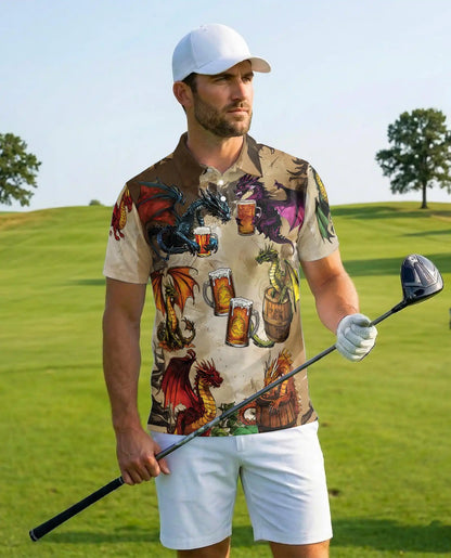 Fantasy Dragon Beer Polo Shirt - Medieval Tavern Style | Netecom