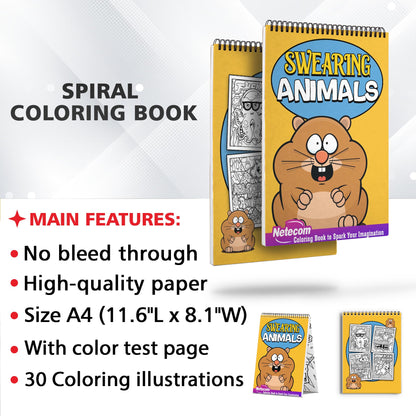 Swearing Animals Spiral Bound Coloring Book, Unleash Your Inner Comedian with 30 Whimsically Swearing Animals Coloring Pages for Adults to Express Their Humorous Side