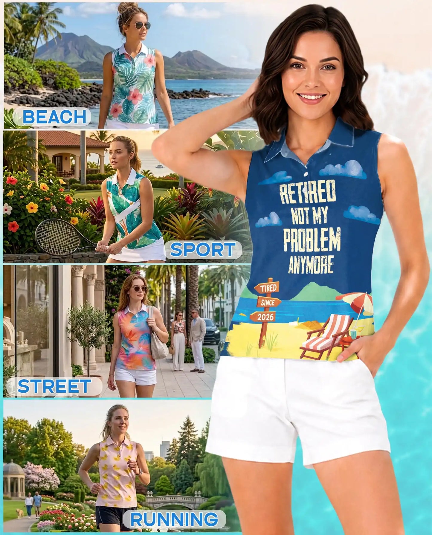 Tropical Beach Sleeveless Polo Shirt for Women – Island Summer Style | Netecom