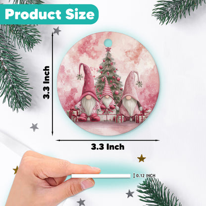 Netecom Pink Christmas Gnome Ornament, Cute Scandinavian Tomte Ceramic Ornament for Christmas Tree Hanging Decorations Gift, Gnome Lover Gifts, Home Decor, Holiday Party Present