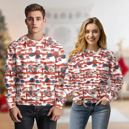Cornhole Palm Tree Sweatshirt, 3D All Over Print Red Tropical Cornhole Crewneck Pullover for Men Women, Cornhole Player Gift - Netecom