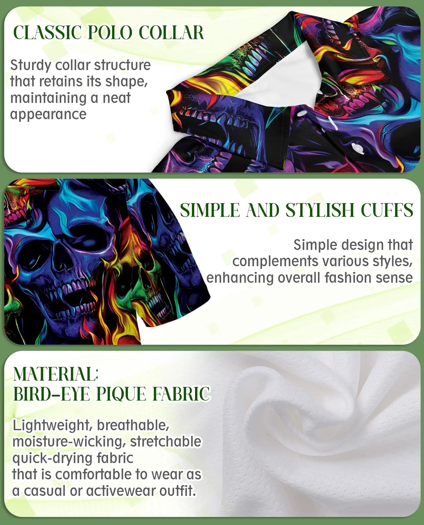 Flaming Skull Neon 3D Polo Shirt for Men | Netecom