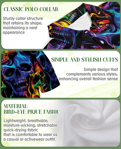 Flaming Skull Neon 3D Polo Shirt for Men | Netecom