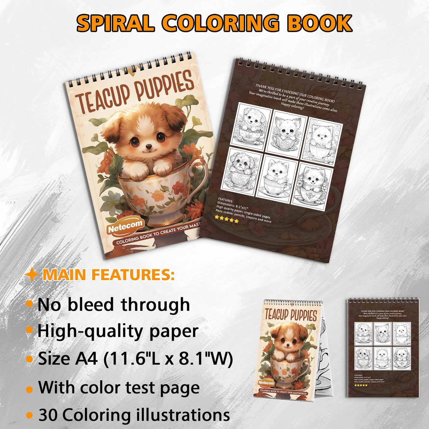 Teacup Puppies Spiral Bound Coloring Book, Charming Teacup Puppies for a Cute and Relaxing Coloring Experience, Ideal for Dog Lovers and Art Enthusiasts