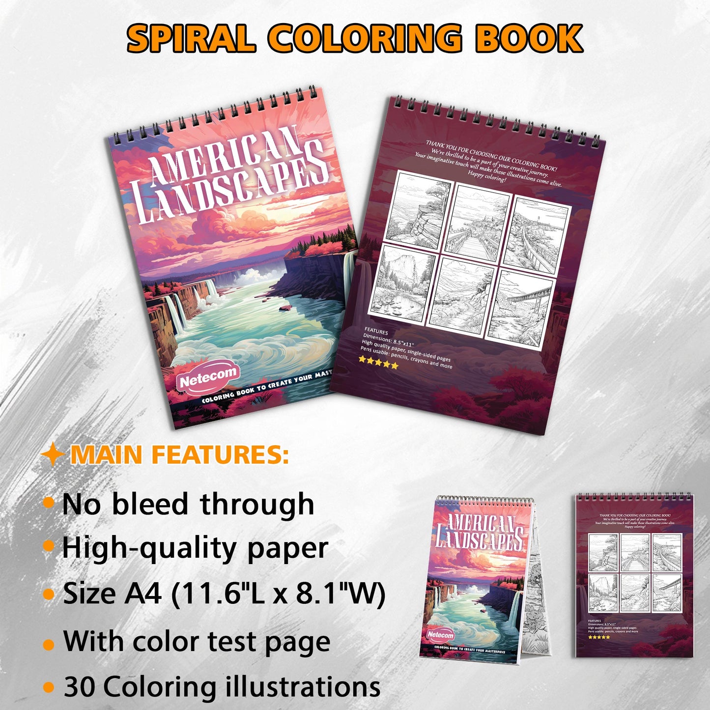 American Landscapes Spiral Bound Coloring Book, Iconic American Landscapes for a Scenic Art Adventure, Perfect for Travelers and Nature Enthusiasts