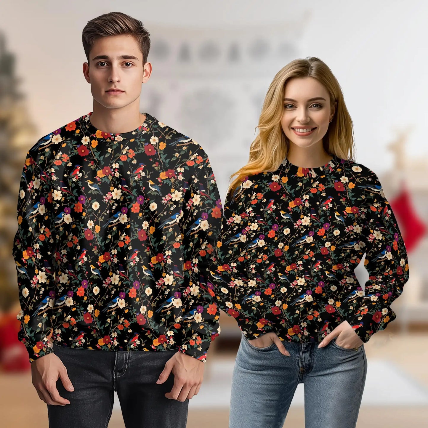 Bird Flower Sweatshirt, 3D All Over Print Floral Bird Crewneck Pullover for Men Women, Bird Lover Gift - Netecom