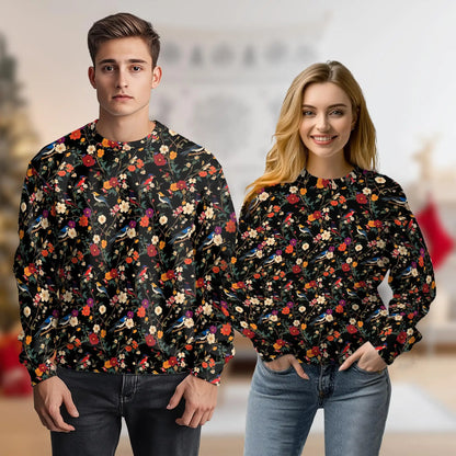 Bird Flower Sweatshirt, 3D All Over Print Floral Bird Crewneck Pullover for Men Women, Bird Lover Gift - Netecom