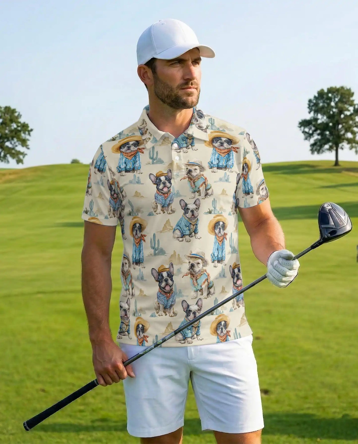 French Bulldog Cowboy Polo Shirt - Western Desert Dog Style | Netecom