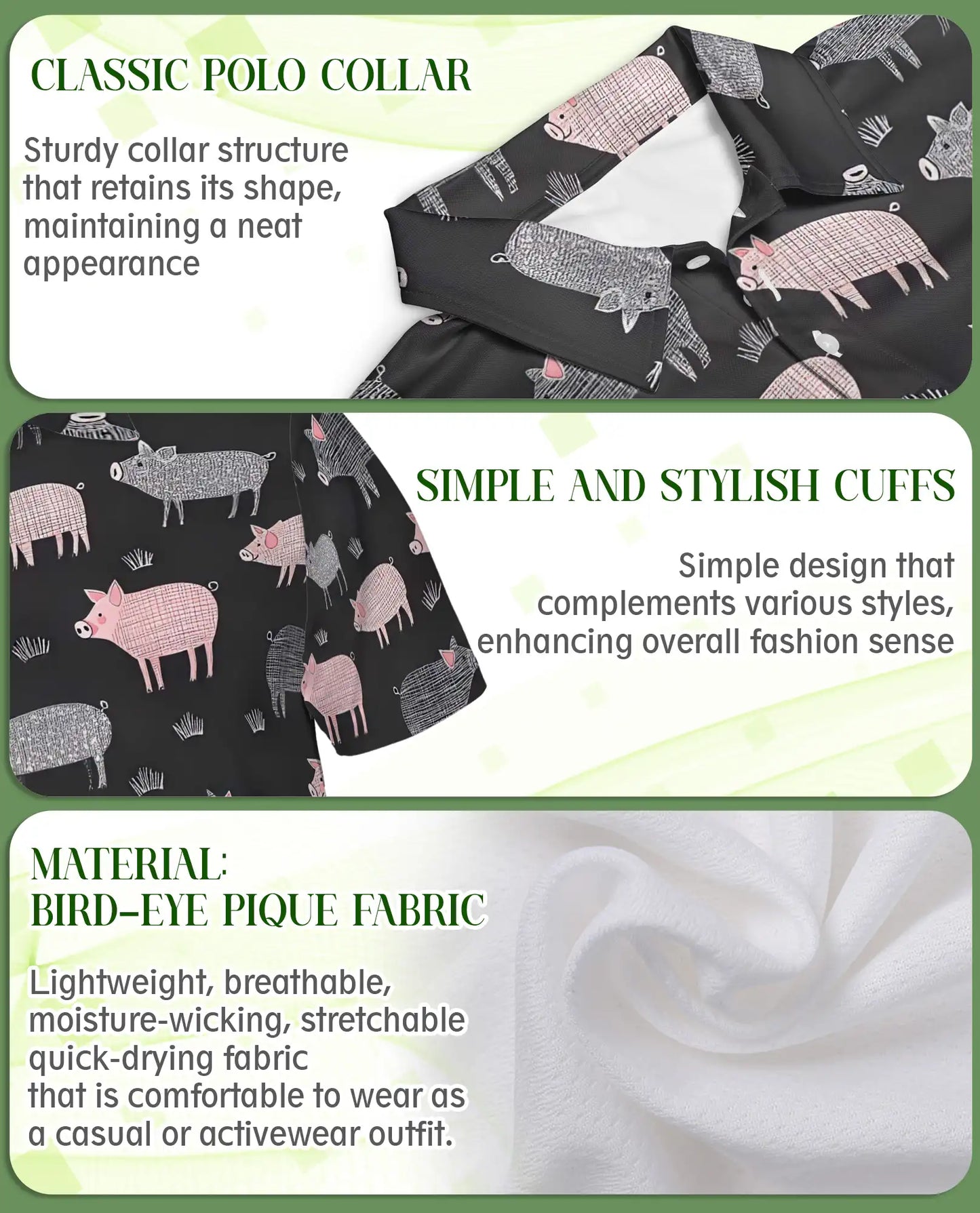 Pig Hawaiian Polo Shirt for Men-Cute Farm Pig Pattern Animal Shirt | Netecom