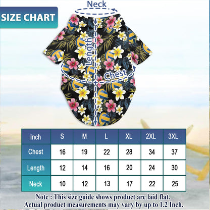 Netecom Matching Volleyball Flower Hawaiian Shirt for Dog and Owner, Aloha Summer Shirt, Volleyball Floral Print Outfit for Pet and Human, Beach Vacation Casual Wear
