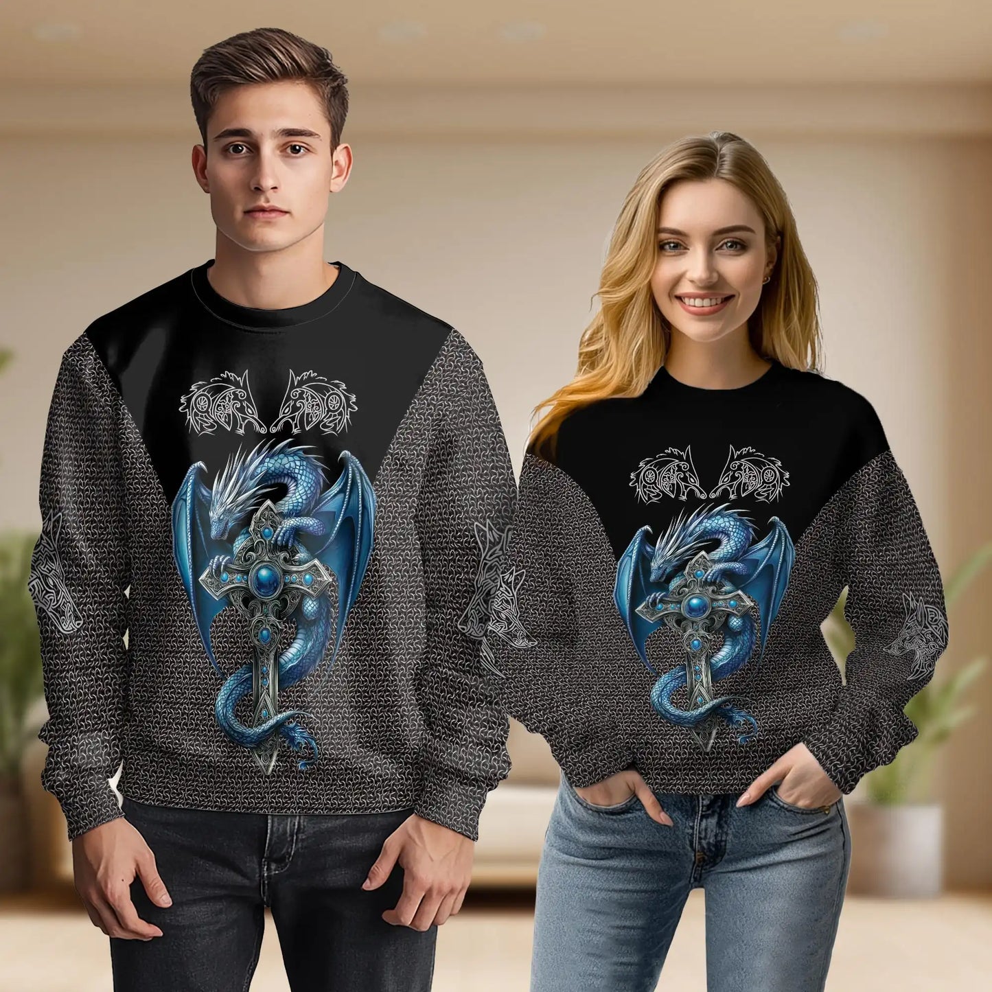 Ice Gothic Dragon Sweatshirt, 3D All Over Print Frozen Dark Fantasy Crewneck Pullover for Men Women, Dragon Lover Gift - Netecom