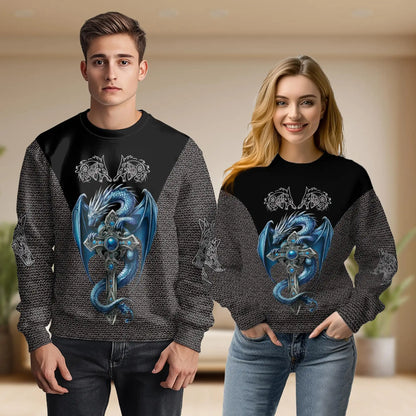 Ice Gothic Dragon Sweatshirt, 3D All Over Print Frozen Dark Fantasy Crewneck Pullover for Men Women, Dragon Lover Gift - Netecom
