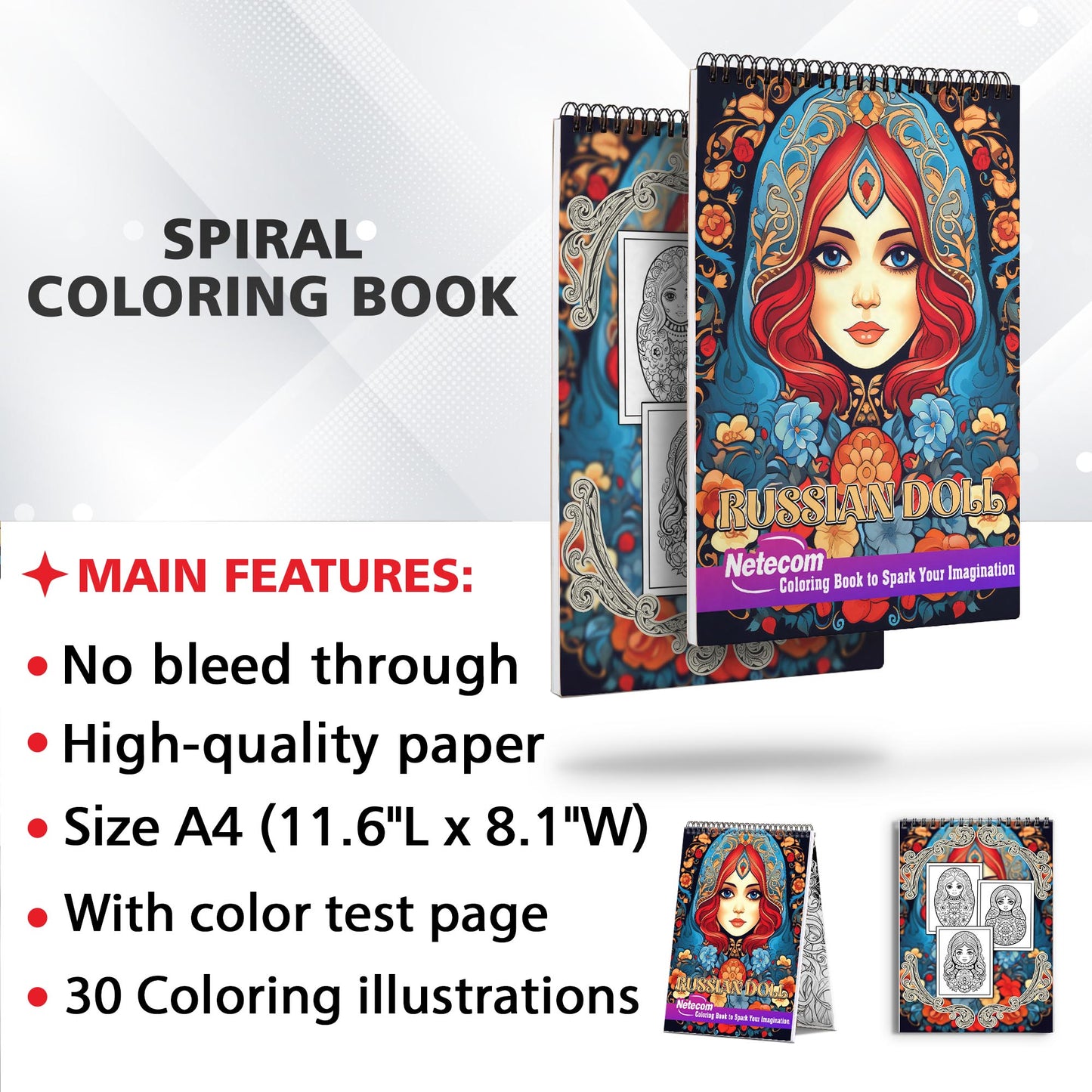 Russian Dolls Spiral Bound Coloring Book,  Discover 30 Delightful Coloring Pages in the Russian Dolls Coloring Book and Celebrating Traditional Artistry