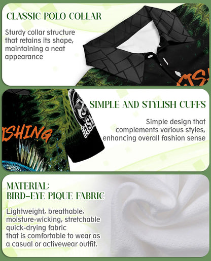 Bass Fishing 3D Polo Shirt for Men – Freshwater Angler Outdoor Style | Netecom