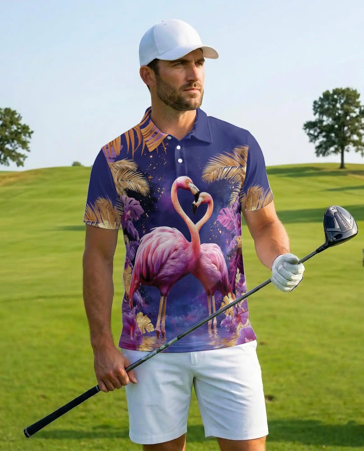 Pink Flamingo Polo Shirt - Tropical Paradise Romantic Coastal Design | Netecom
