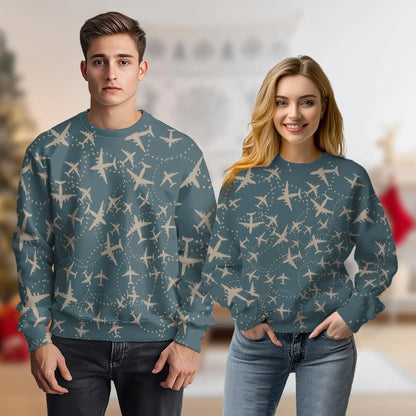 Airplane Sweatshirt, 3D All Over Print Aviation Crewneck Pullover for Men Women, Pilot and Travel Lover Gift - Netecom