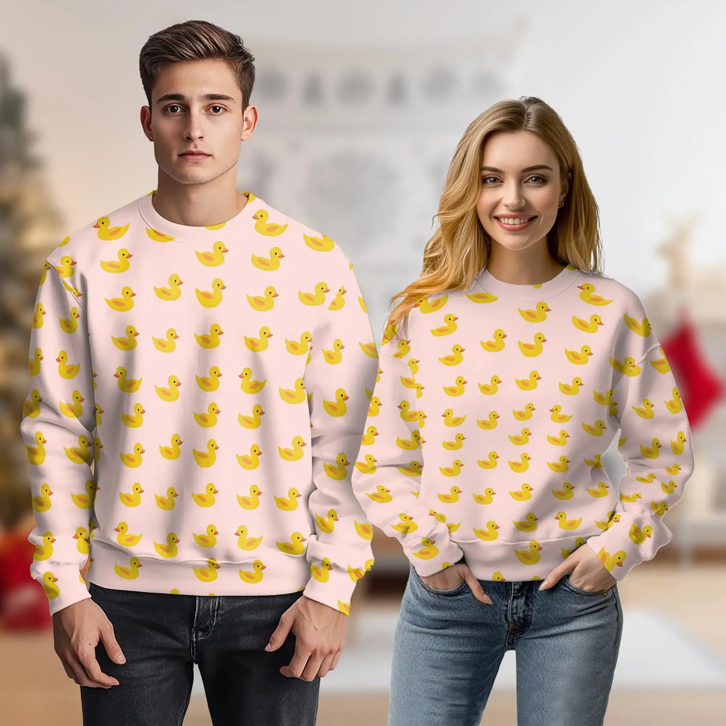 Pink Duck Sweatshirt, 3D All Over Print Cute Duck Crewneck Pullover for Men Women, Duck Lover Gift - Netecom