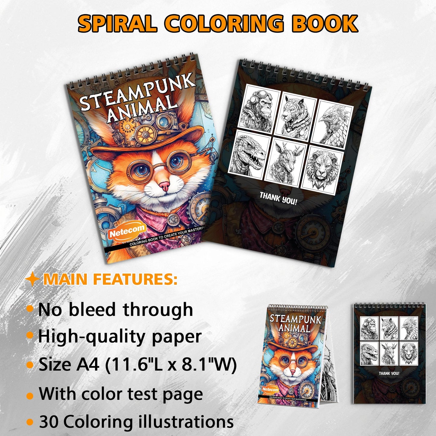 SteamPunk Animal Spiral Bound Coloring Book, Intriguing Steampunk Animals for a Unique Artistic Experience, Perfect for Fans of Steampunk and Fantasy