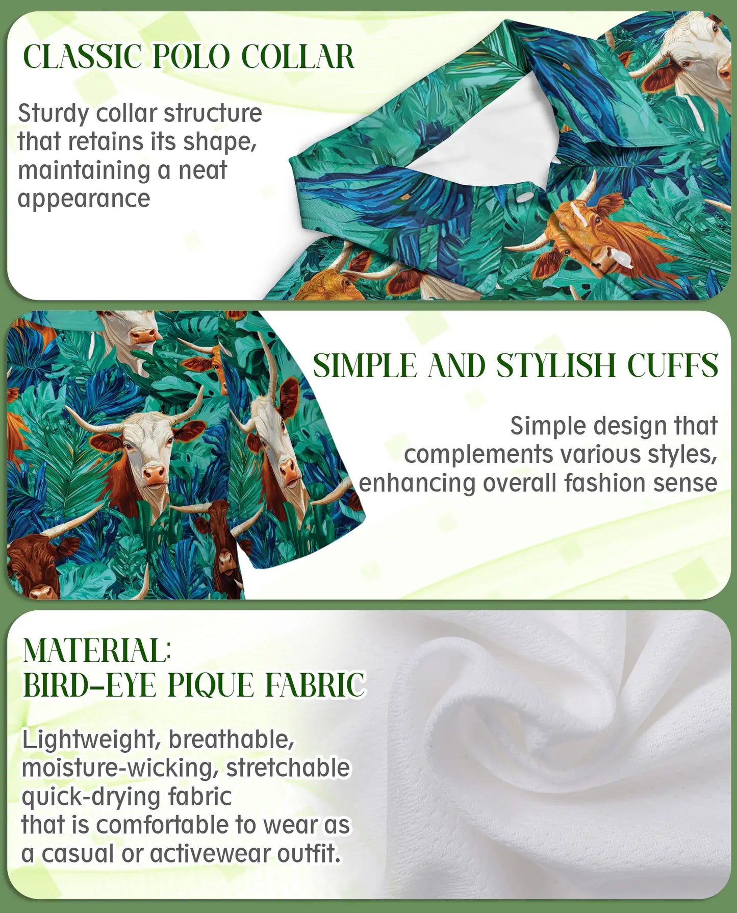 Longhorn Cattle Hawaiian 3D Polo Shirt for Men | Netecom