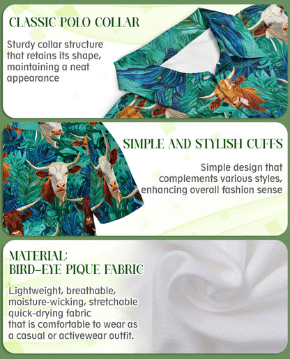 Longhorn Cattle Hawaiian 3D Polo Shirt for Men | Netecom