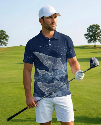 Whale Polo Shirt - Ocean Wave Marine Life Coastal Design | Netecom