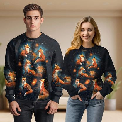 Fox Starlight Sweatshirt, 3D All Over Print Celestial Night Fox Crewneck Pullover for Men Women, Fox Lover Gift - Netecom