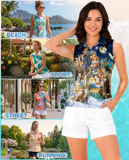 Jesus Christmas Sleeveless Polo Shirt for Women – Faith Holiday Style | Netecom
