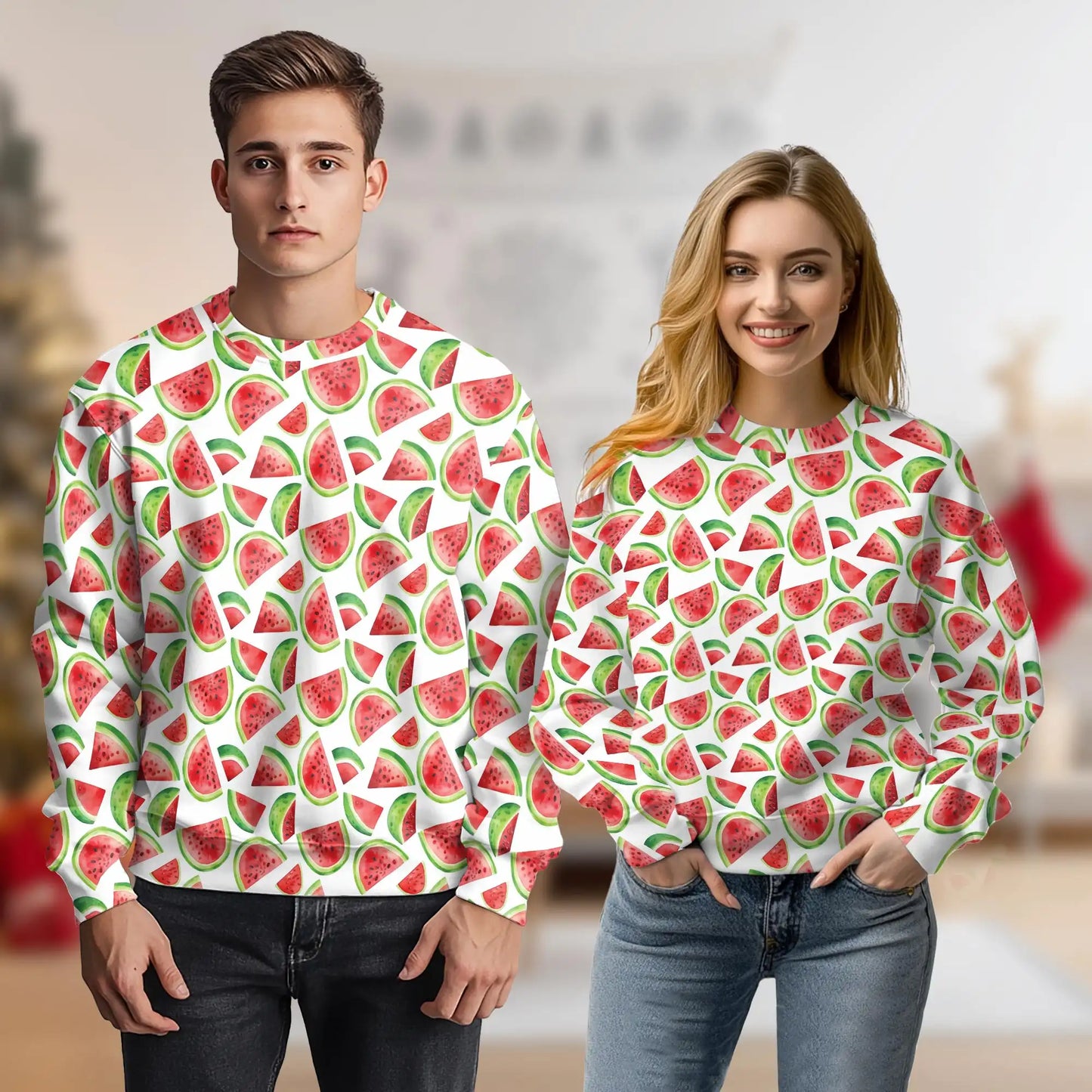 Watermelon Sweatshirt, 3D All Over Print Summer Fruit Crewneck Pullover for Men Women, Watermelon Lover Gift - Netecom