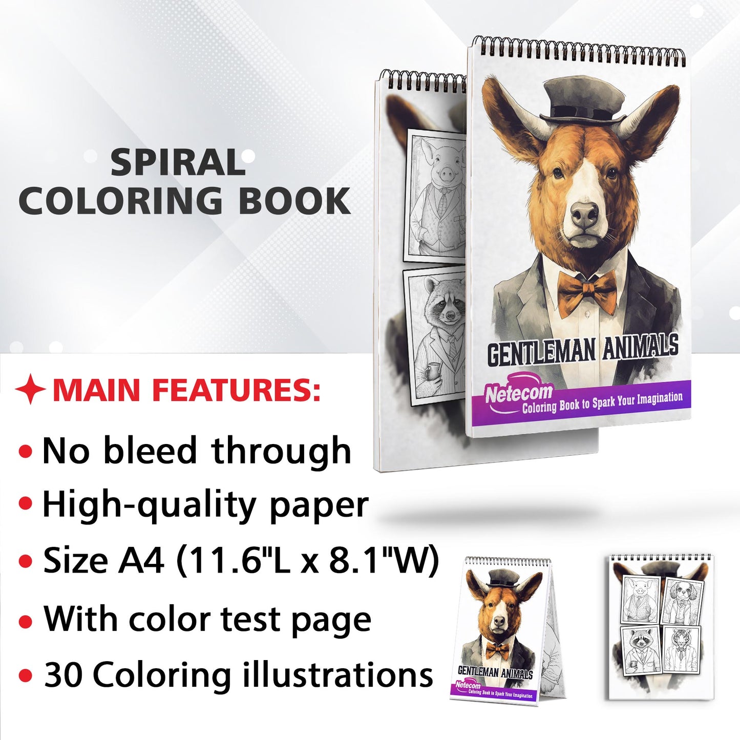 Gentleman Animals Spiral Bound Coloring Book, Unleash Your Artistic Talents in the Fusion of Nature and Gentility with 30 Charming Gentleman Animals Coloring Pages for Coloring Enthusiasts to Embrace the Classy Persona of Animal Gentlemen