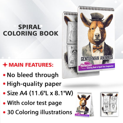 Gentleman Animals Spiral Bound Coloring Book, Unleash Your Artistic Talents in the Fusion of Nature and Gentility with 30 Charming Gentleman Animals Coloring Pages for Coloring Enthusiasts to Embrace the Classy Persona of Animal Gentlemen