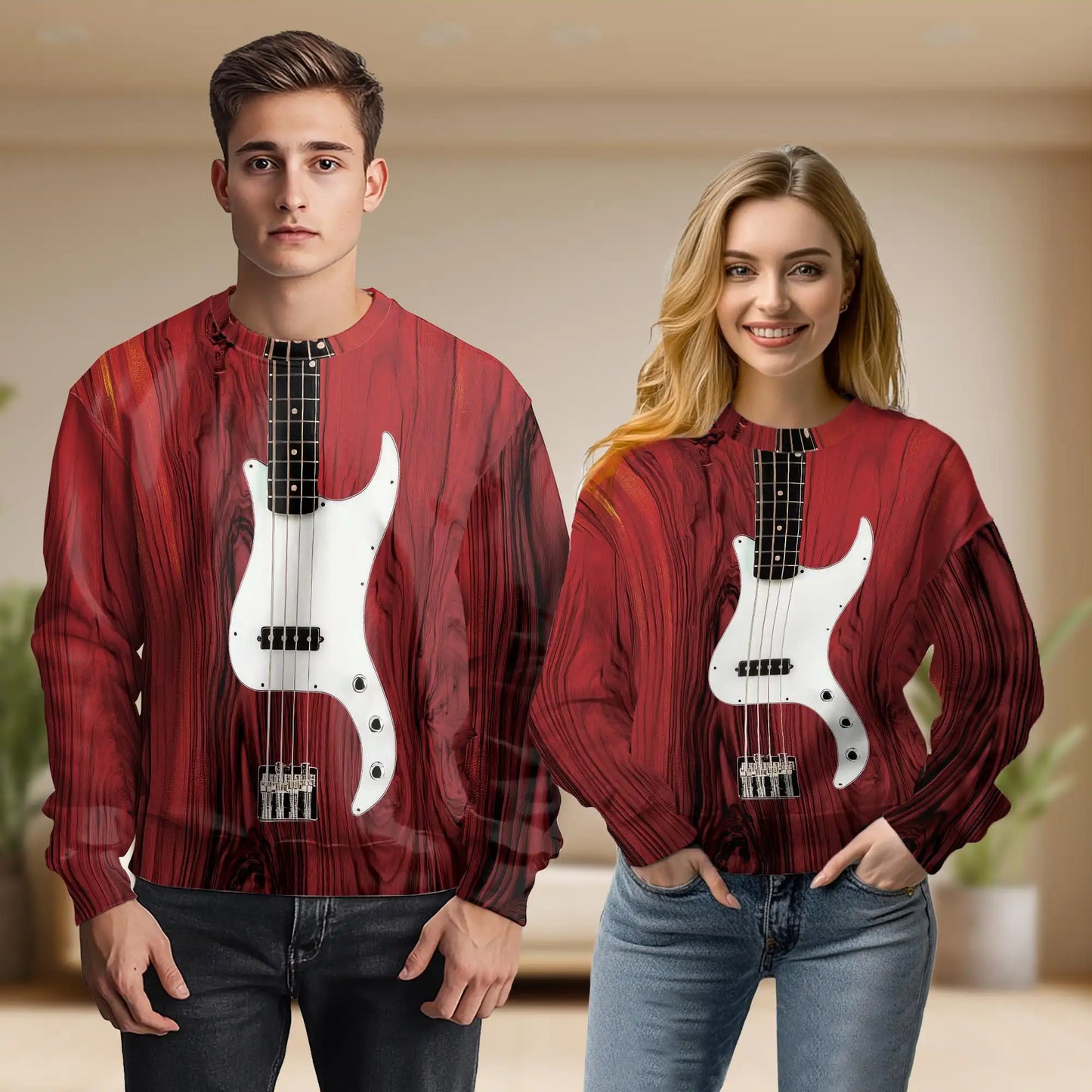 Bass Guitar Sweatshirt, 3D All Over Print Music Instrument Crewneck Pullover for Men Women, Bass Player and Music Lover Gift - Netecom