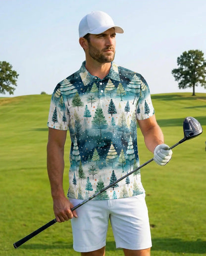 Winter Forest Polo Shirt - Snowy Christmas Tree Style | Netecom