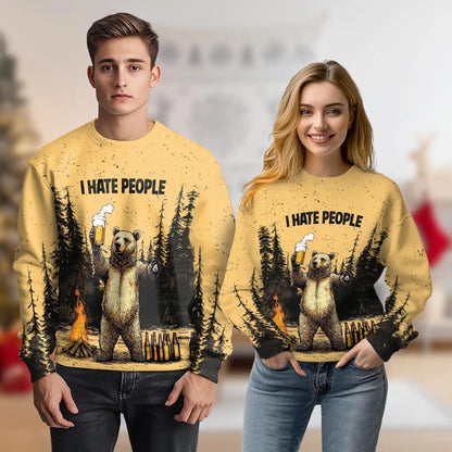 Bear Drinks Beer Sweatshirt, 3D All Over Print Funny Bear Crewneck Pullover for Men Women, Beer Lover Gift - Netecom