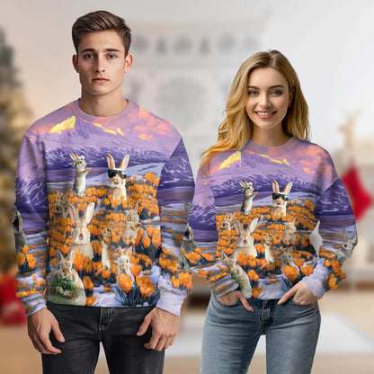Rabbits in the Snow Sweatshirt, 3D All Over Print Winter Woodland Crewneck Pullover for Men Women, Rabbit Lover Gift - Netecom