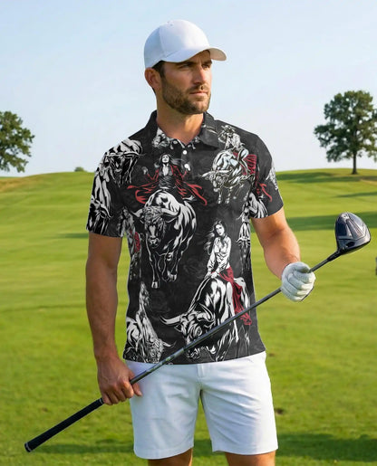 Western Bull Rider 3D Polo Shirt for Men – Dark Rodeo Cowgirl Style | Netecom