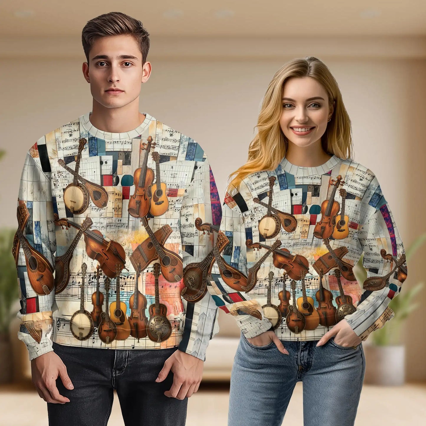 Bluegrass Music Vintage Sweatshirt, 3D All Over Print Retro Country Music Crewneck Pullover for Men Women, Bluegrass Lover Gift - Netecom