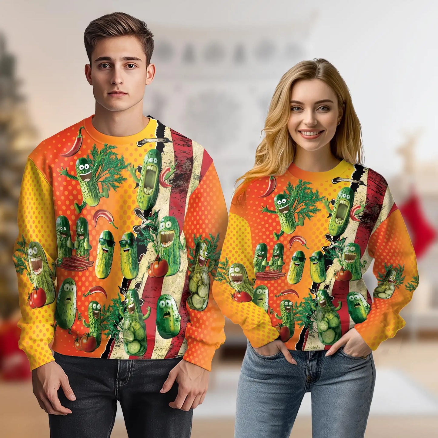 Funny Pickle Sweatshirt, 3D All Over Print Cute Pickle Crewneck Pullover for Men Women, Pickle Lover Gift - Netecom