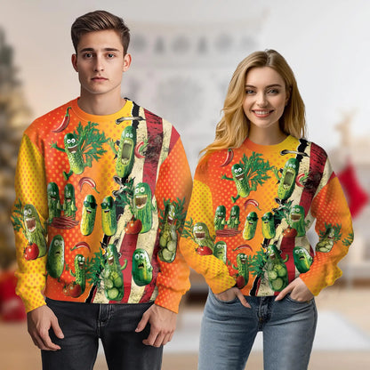 Funny Pickle Sweatshirt, 3D All Over Print Cute Pickle Crewneck Pullover for Men Women, Pickle Lover Gift - Netecom