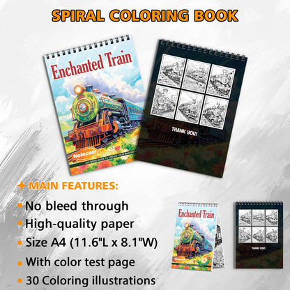 Enchanted Train Spiral Bound Coloring Book, Magical Train Journeys for a Whimsical Art Experience, Ideal for Train Enthusiasts and Dreamers