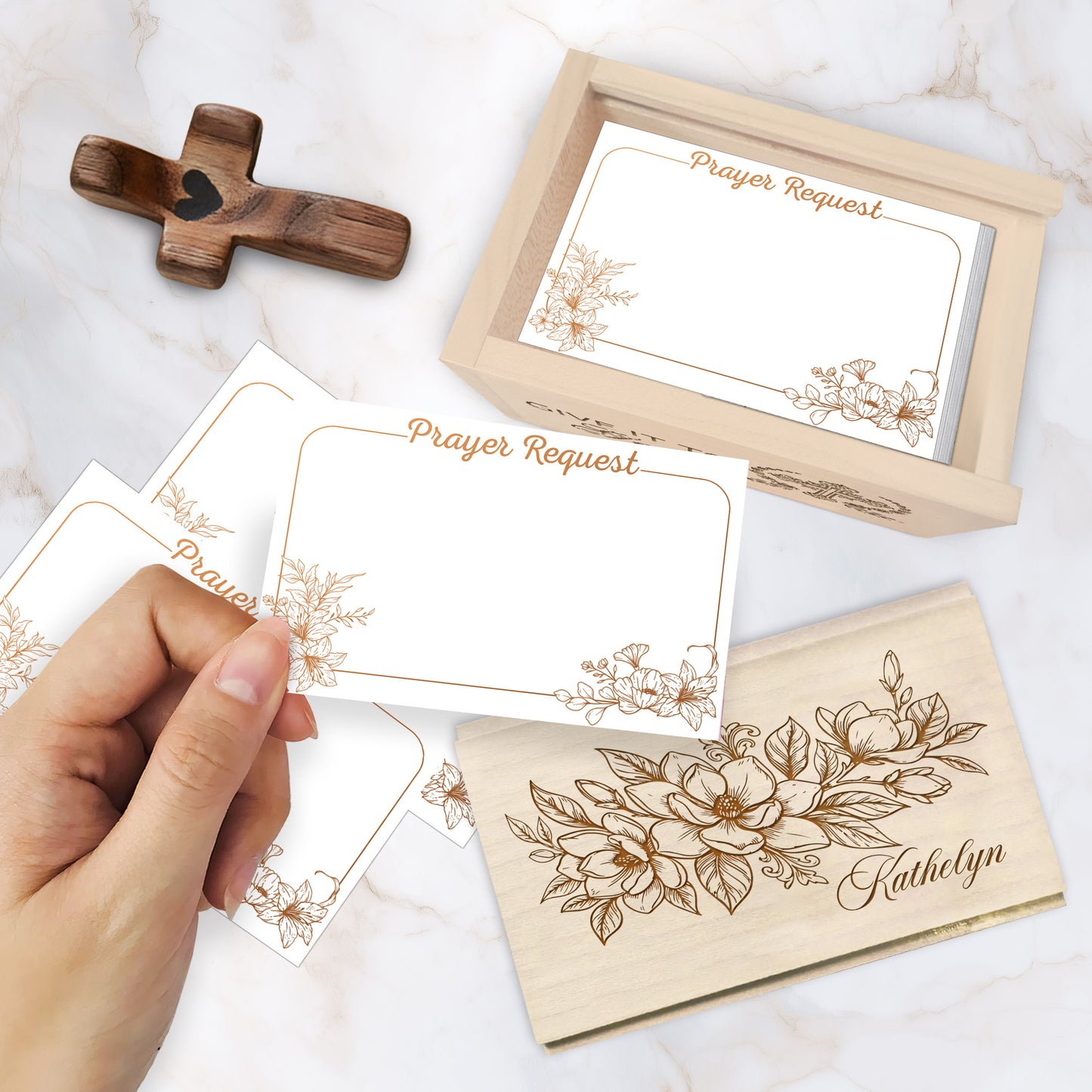 Netecom Personalized Wooden Prayer Box with 100 Prayer Request Cards & Custom Name Handheld Cross – Christian Faith Gift for Prayer, Comfort & Spiritual Encouragement