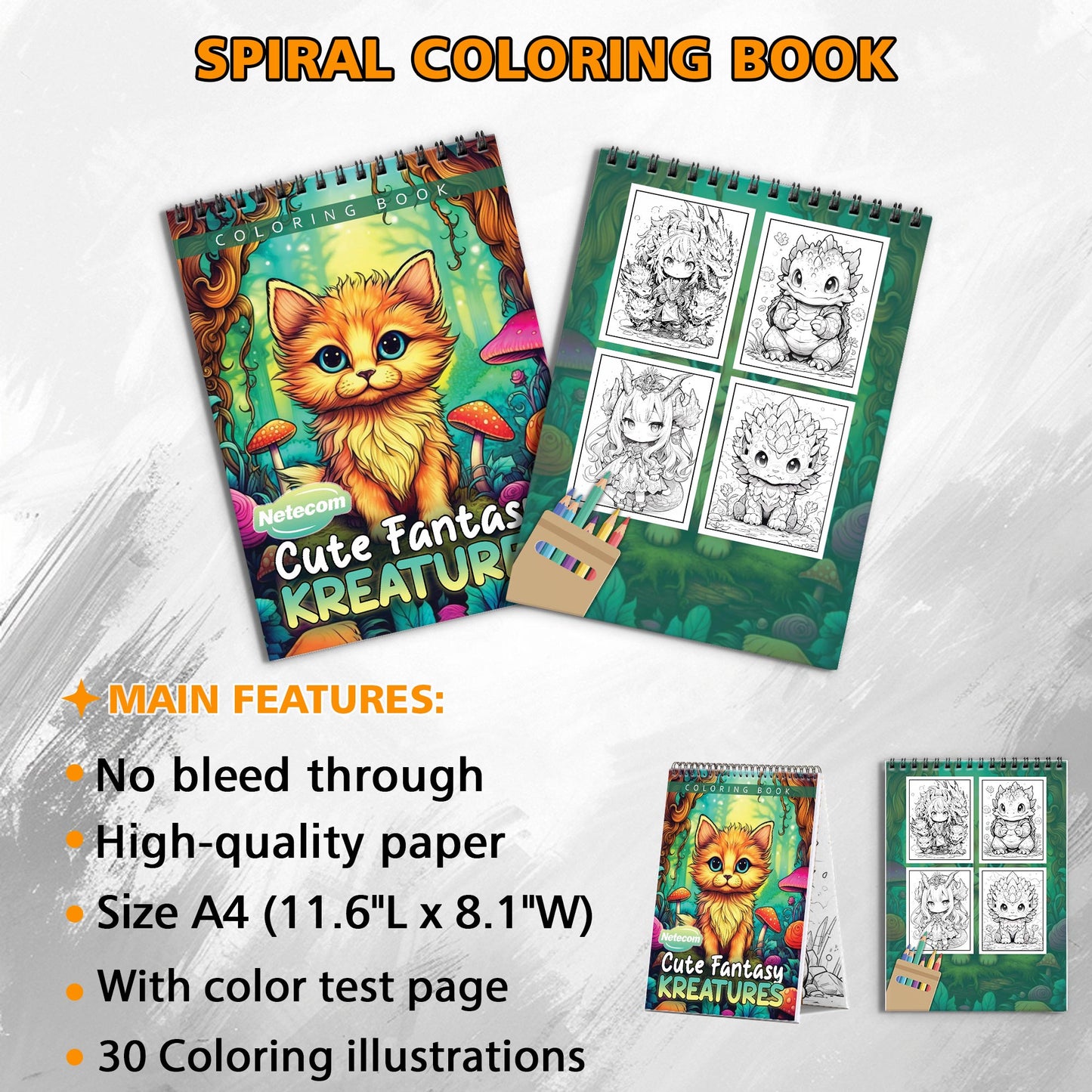 Cute Fantasy Kreatures Spiral Bound Coloring Book, Whimsical Fantasy Creatures for a Charming and Playful Art Adventure, Great for Young Artists