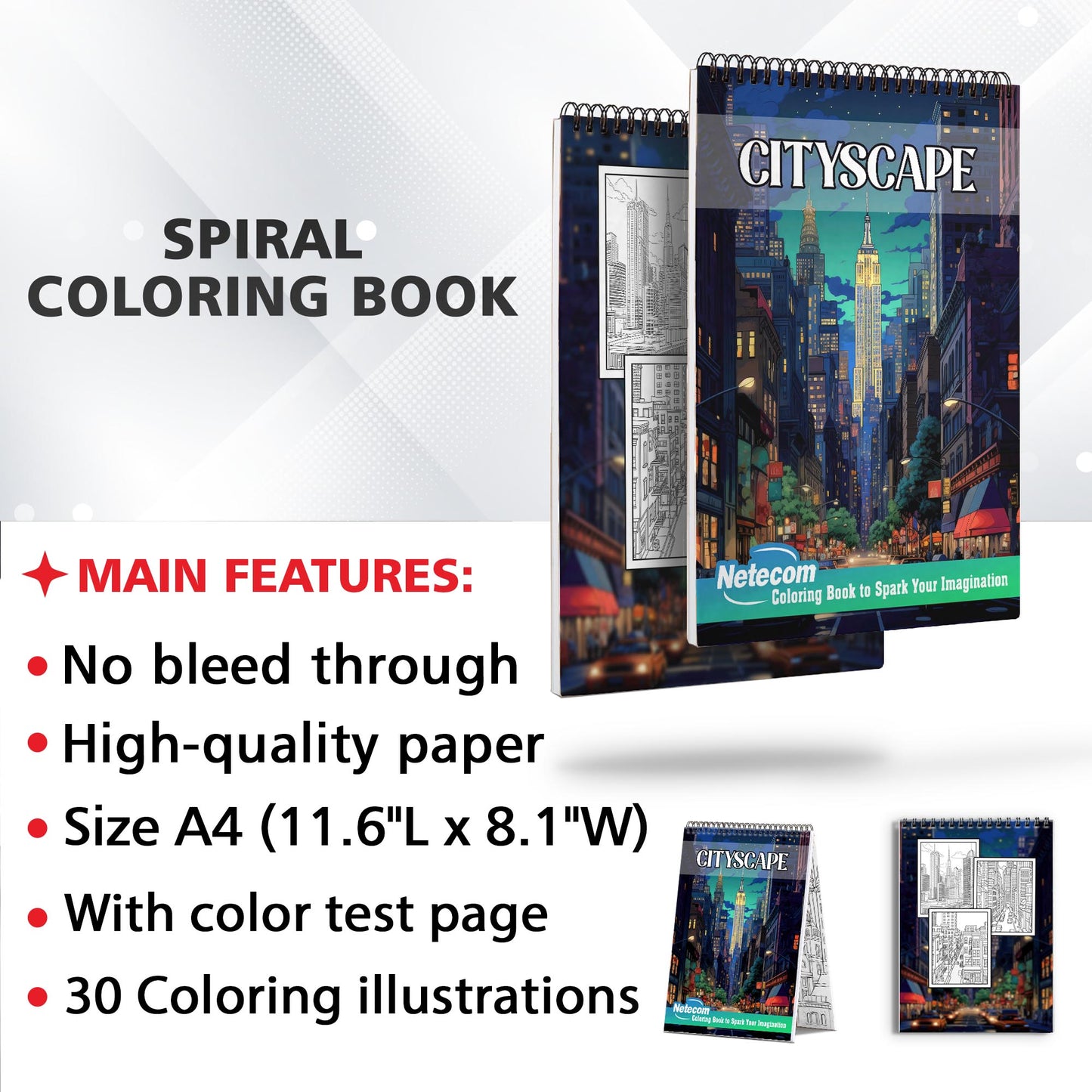 Cityscape Spiral Bound Coloring Book, Colors of the Metropolis with 30 Vibrant Coloring Pages Depicting the Spirit of Urban Environments