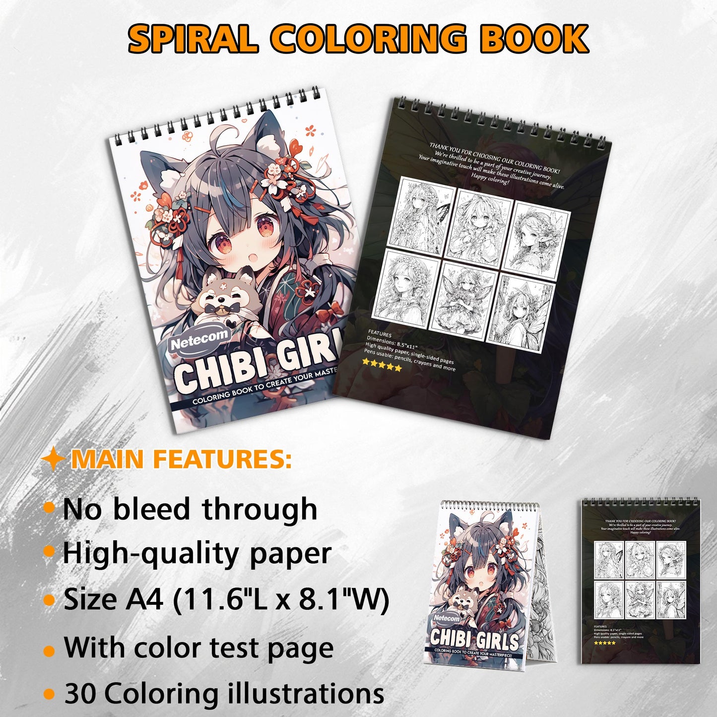 Chibi Girls Spiral Bound Coloring Book, Adorable Chibi Girls in Various Cute Scenes, Ideal for Fans of Anime and Kawaii Artistic Expression