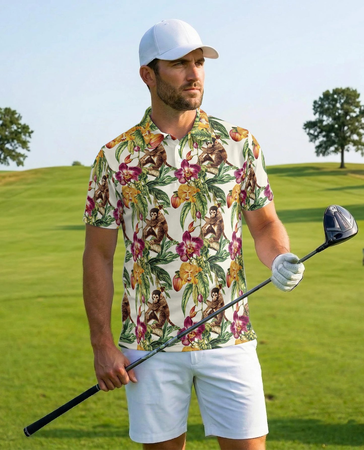 Tropical Monkey Polo Shirt for Men – Jungle Animal Summer Style | Netecom