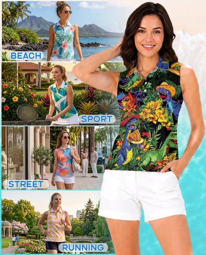 Taco T-Rex Sleeveless Polo Shirt for Women | Netecom