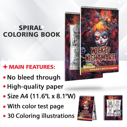 Wicked Nightmare Spiral Bound Coloring Book, Dive into the Abyss of Wicked Nightmares with this Coloring Adventure