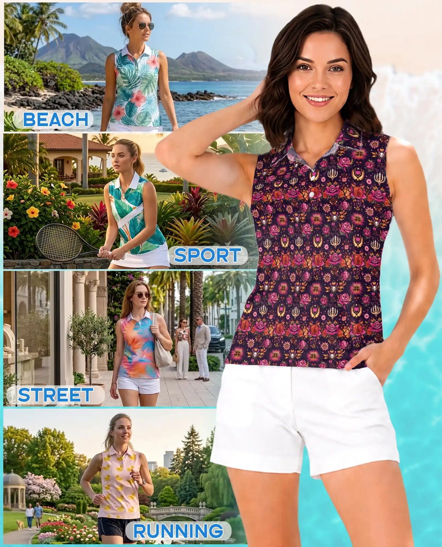 Traditional Pattern Sleeveless Polo Shirt for Women – Classic Cultural Style | Netecom